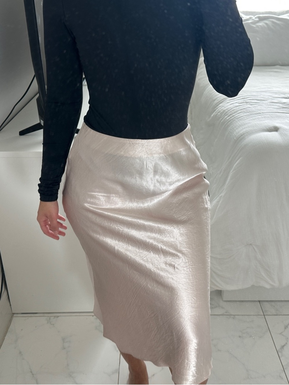 Aritzia Satin Slip Midi Skirt in Blush
